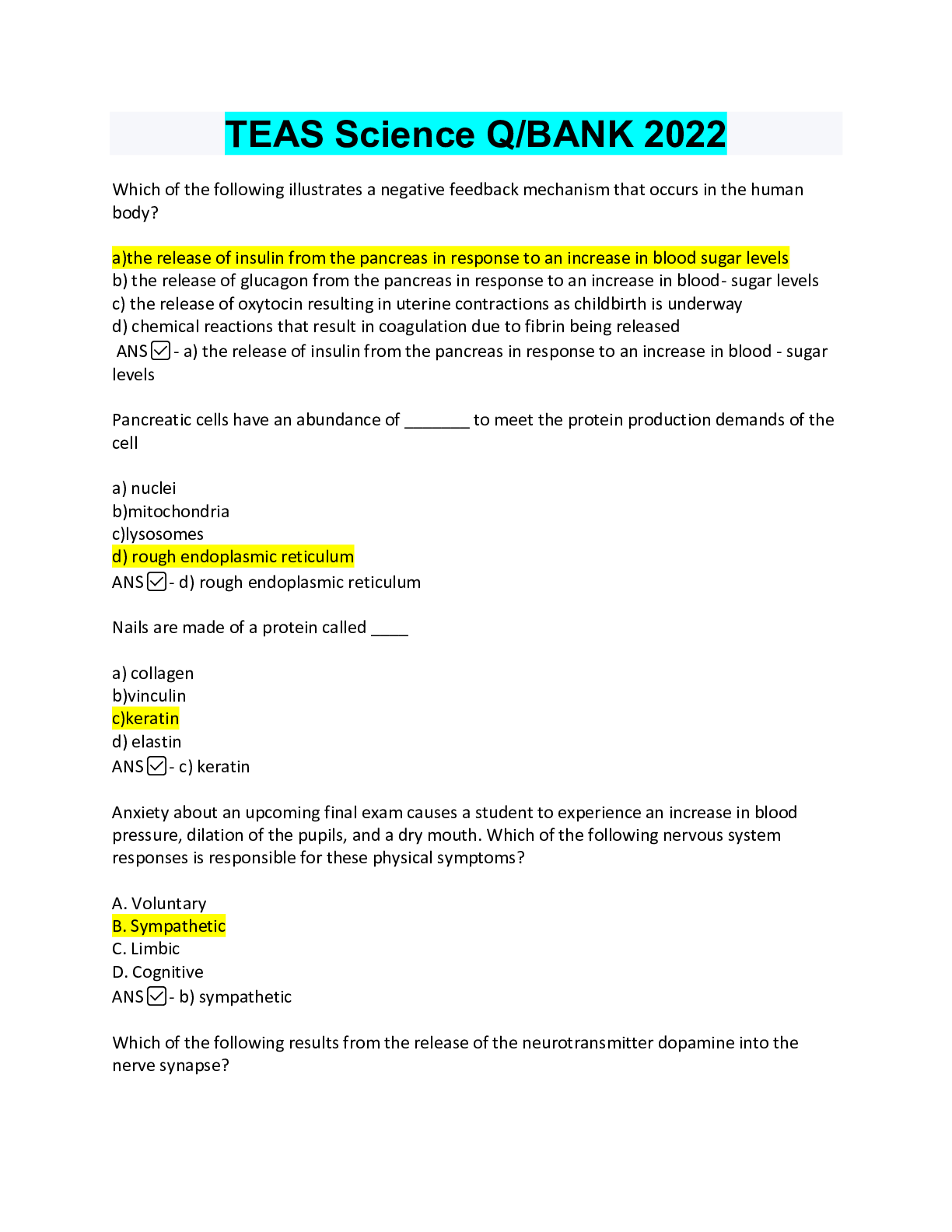 Preview image for TEAS Science Q/BANK 2022, Answered/Elaborated.